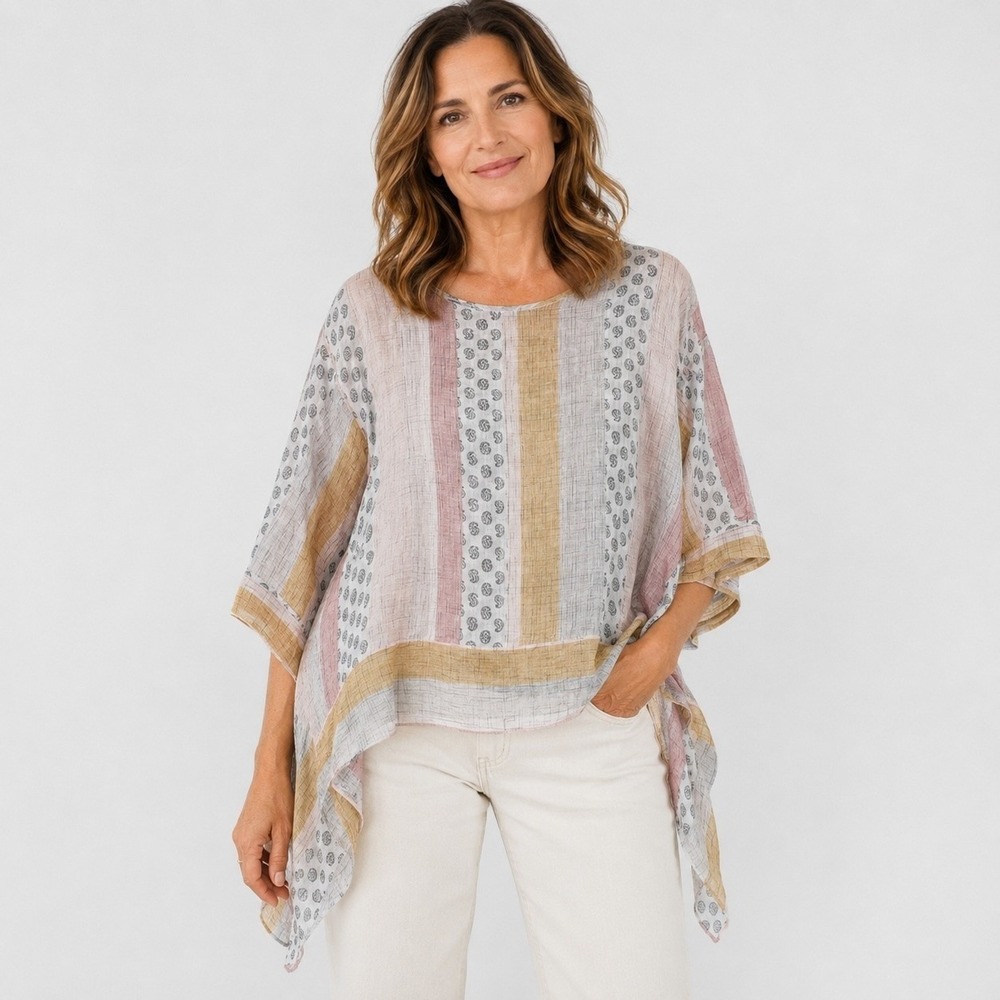 Le Marais Italy Asymmetrical Tunic Top Women L Boho Sheer Oversized Handkerchief